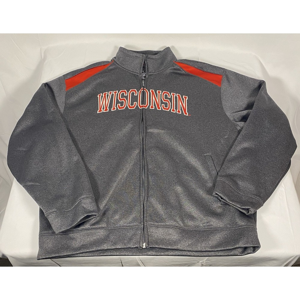 Wisconsin Badgers Full Zip Jacket Gray Red Men's XL Campus Drive Athletic
